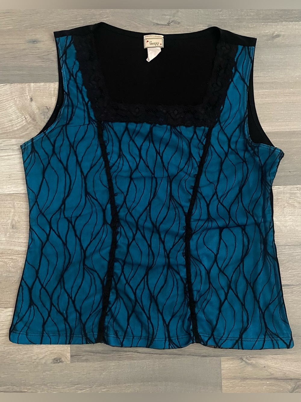 Vintage Y2K Gemini Blue Black Sleeveless Mesh Top Whimsigoth Grunge
